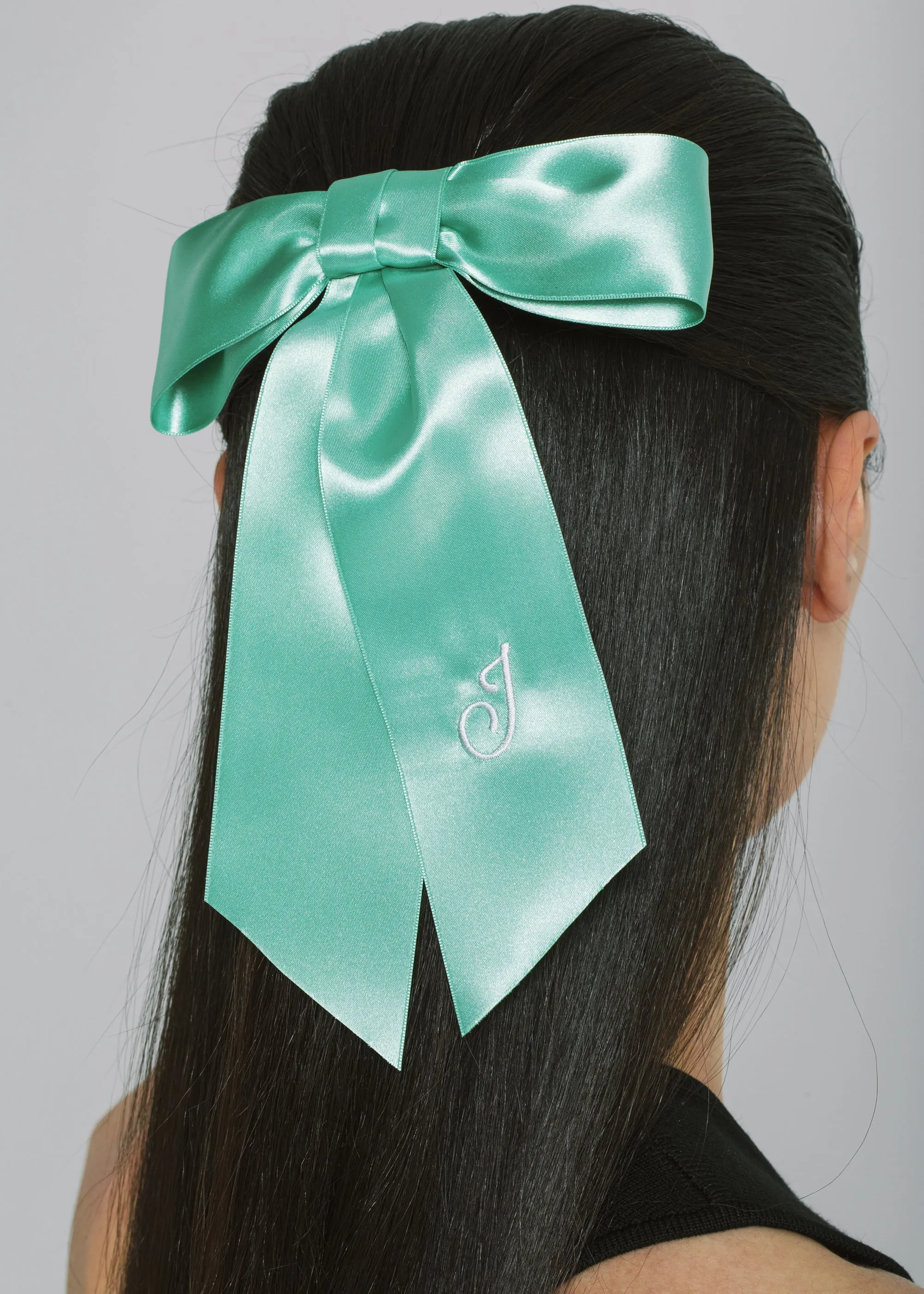 Initial April Satin Bow Barrette -- Celadon