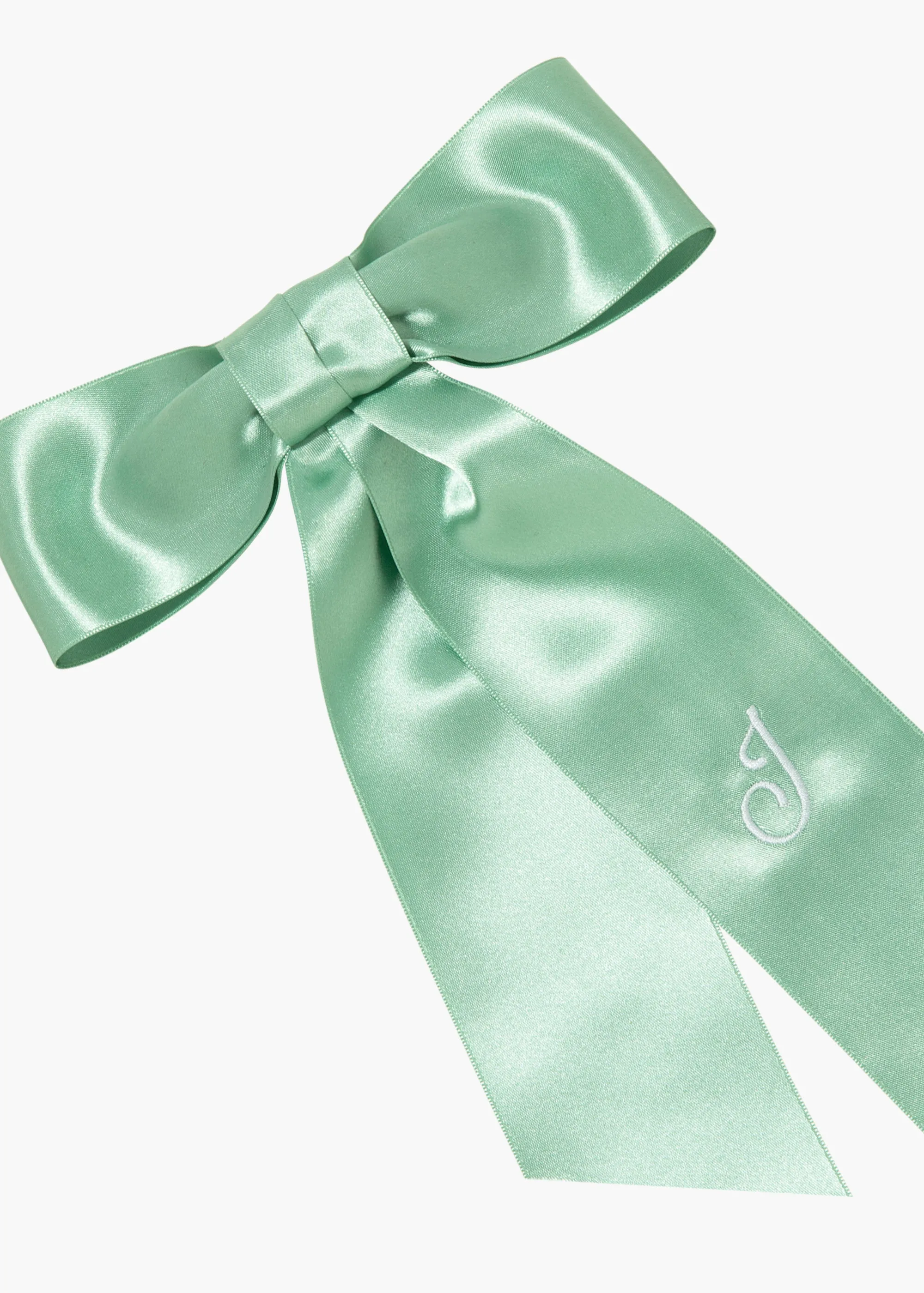 Initial April Satin Bow Barrette -- Celadon
