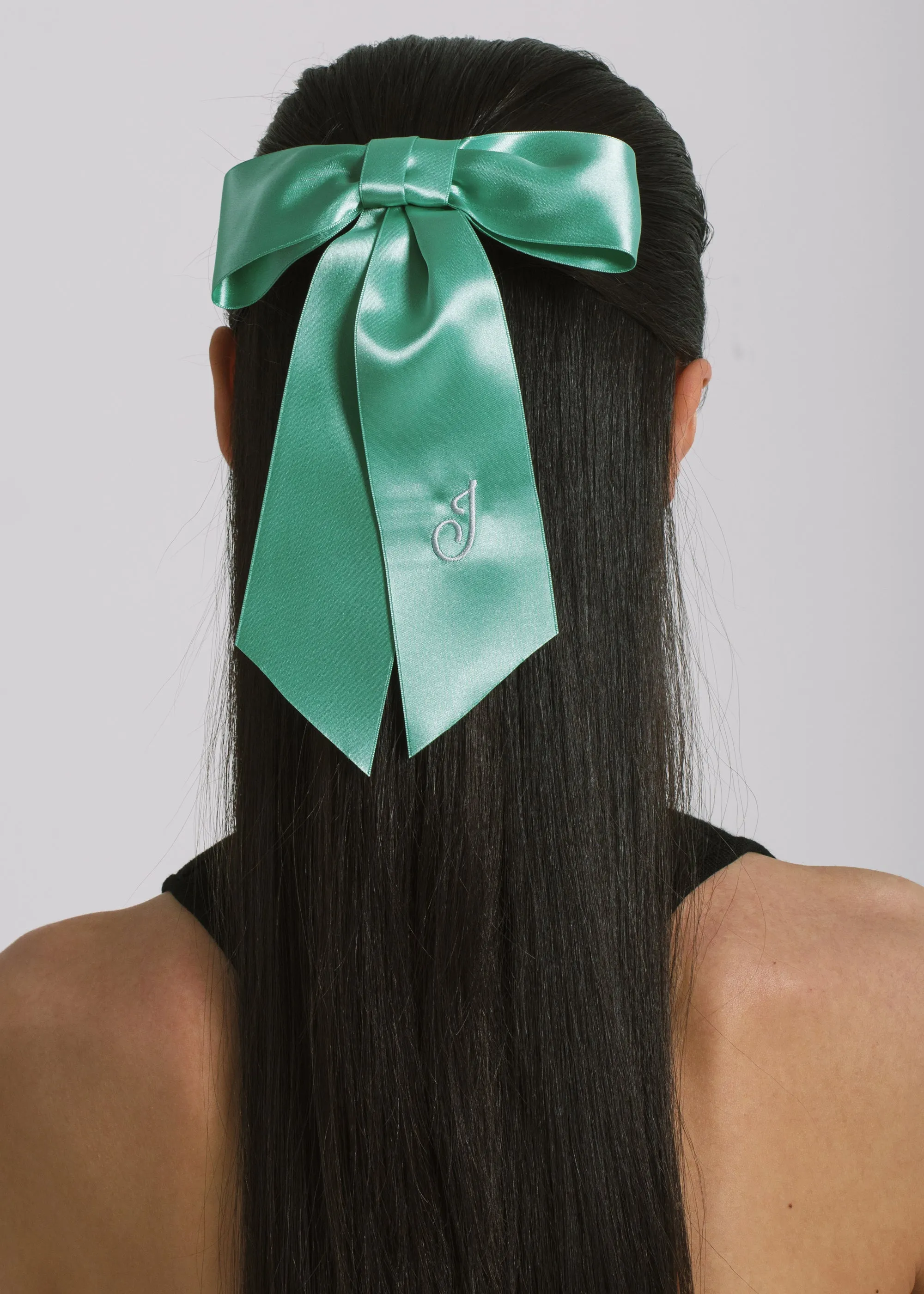 Initial April Satin Bow Barrette -- Celadon