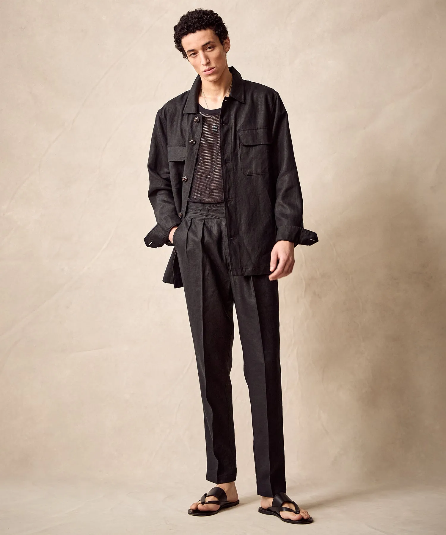 Irish Linen Gurkha Trouser in Black