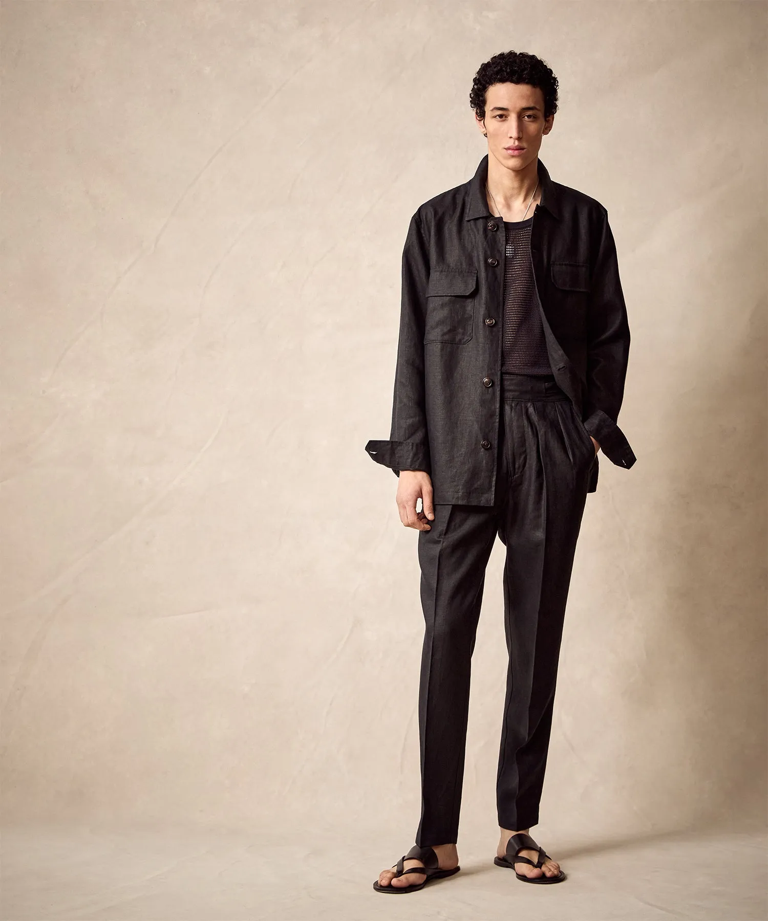 Irish Linen Gurkha Trouser in Black