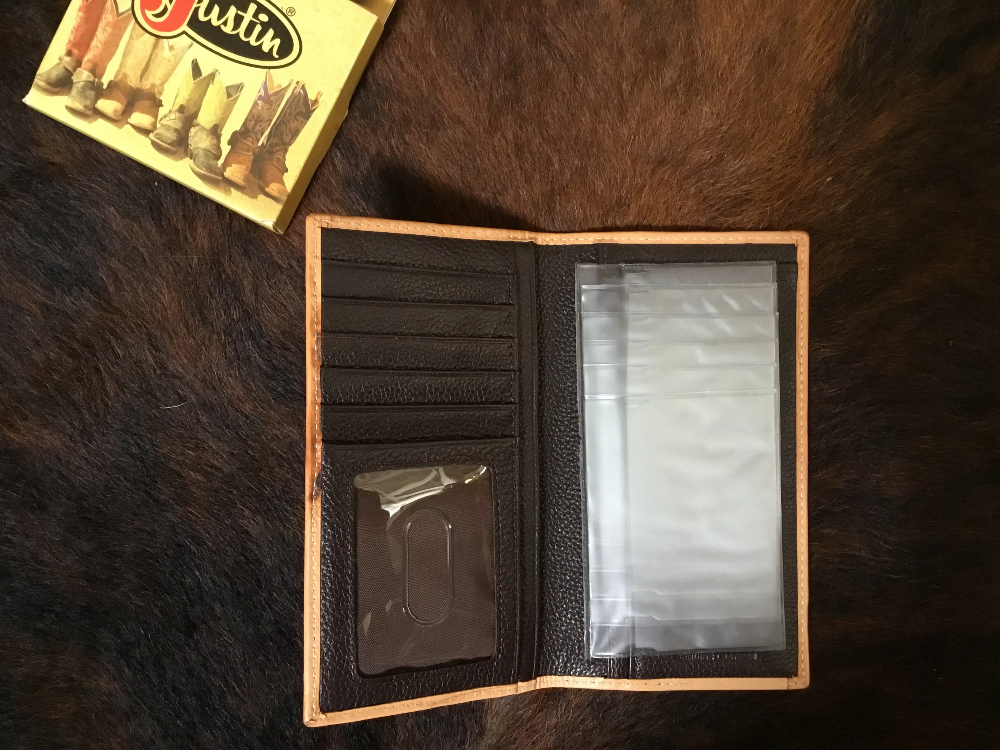 Justin Leather Checkbook Wallet with Tooled Cross