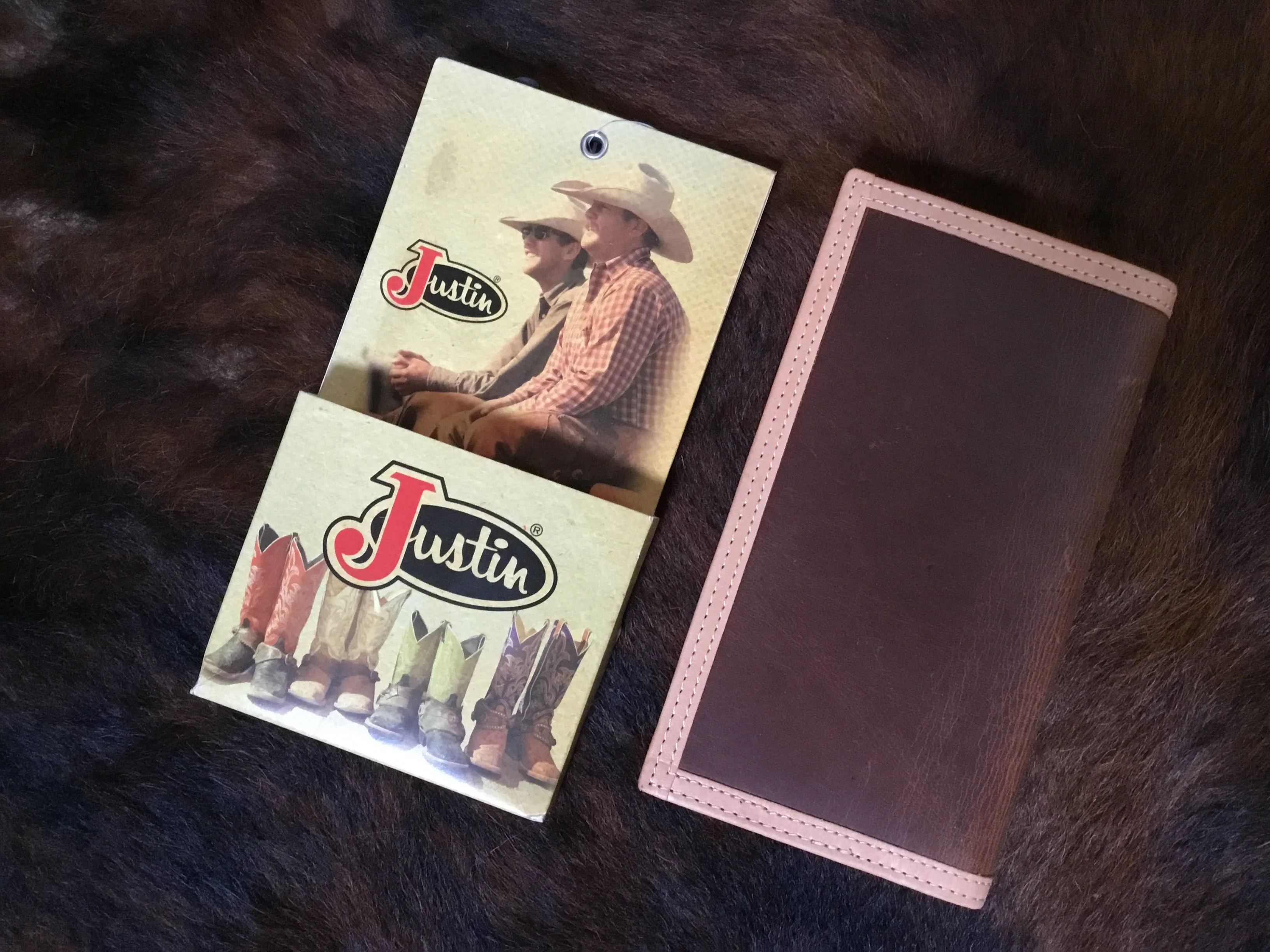 Justin Leather Checkbook Wallet with Tooled Cross