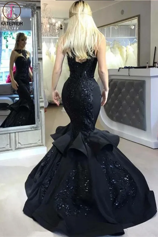 Kateprom Mermaid Prom Dresses Scoop Black Beading Long Prom Dress for Sale KPP1331