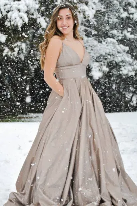 Kateprom New Style Elegant A line Spaghetti Straps V neck Satin Prom Dresses KPP1481