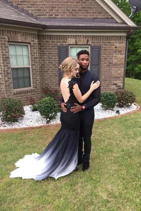 Kateprom Ombre Trumpet Court Train Capeed Sleeve Appliques Side Slit Prom Dress, Formal Dress KPP1478