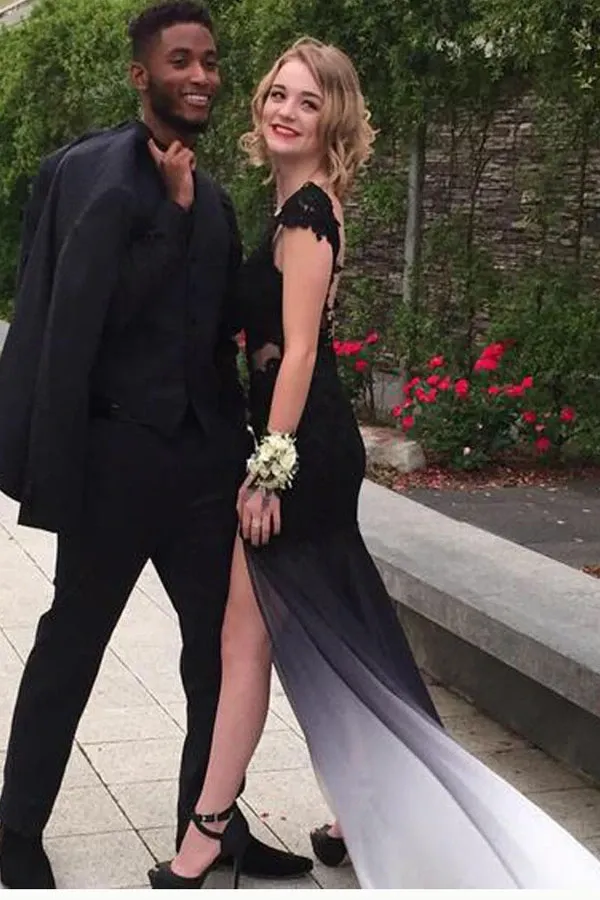 Kateprom Ombre Trumpet Court Train Capeed Sleeve Appliques Side Slit Prom Dress, Formal Dress KPP1478