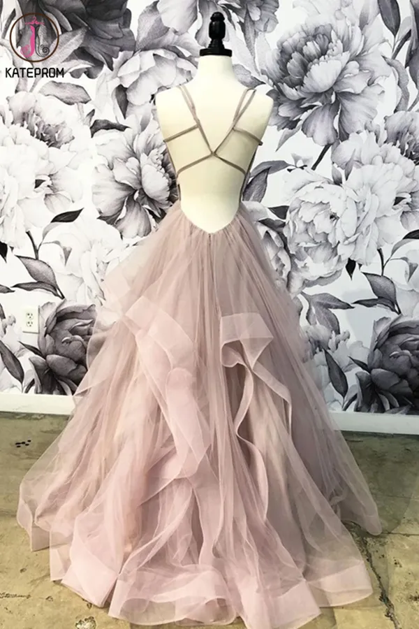 Kateprom Open Back Dusty Pink Long Prom Dress Simple Ball Gowns Unique Prom Dress Long Evening Gowns KPP1342