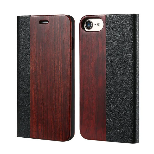 KISSCASE Bamboo Flip Phone Case For iPhone 7 6 6s Natural Wood Protector Cover For iPhone 7 6 6s Plus Card Slot Wallet Case Capa