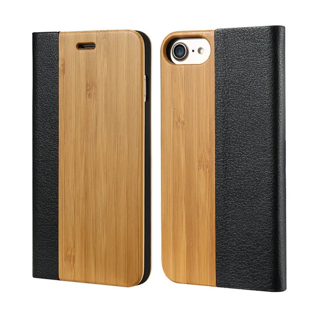 KISSCASE Bamboo Flip Phone Case For iPhone 7 6 6s Natural Wood Protector Cover For iPhone 7 6 6s Plus Card Slot Wallet Case Capa