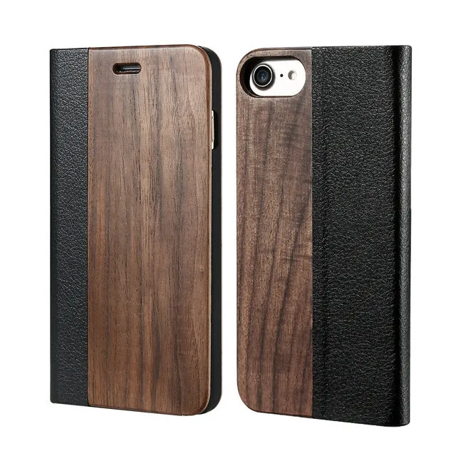 KISSCASE Bamboo Flip Phone Case For iPhone 7 6 6s Natural Wood Protector Cover For iPhone 7 6 6s Plus Card Slot Wallet Case Capa