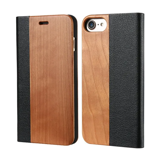 KISSCASE Bamboo Flip Phone Case For iPhone 7 6 6s Natural Wood Protector Cover For iPhone 7 6 6s Plus Card Slot Wallet Case Capa