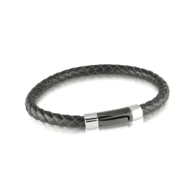MEN'S BLACK LEATHER AND STAINLESS STEEL BRACELET