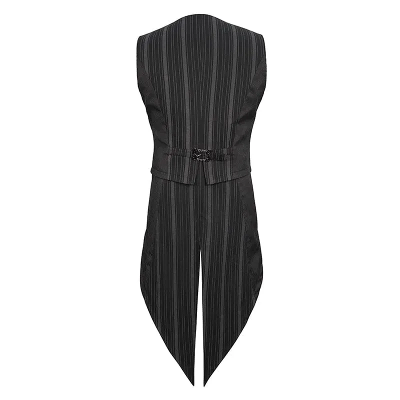 Men's Gothic Stripes Waistcoat Black with Detachable Swallow Tail
