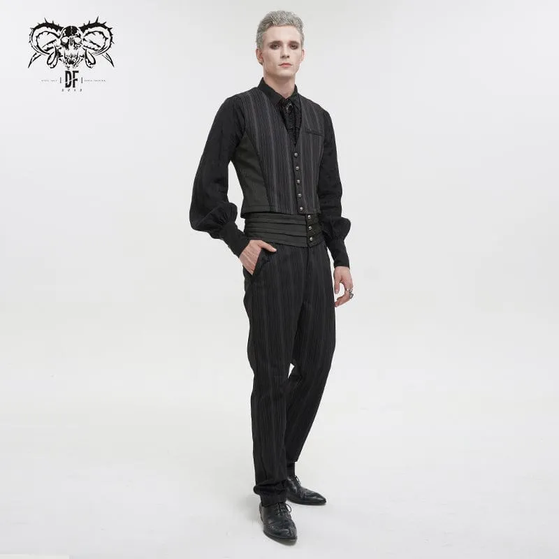 Men's Gothic Stripes Waistcoat Black with Detachable Swallow Tail