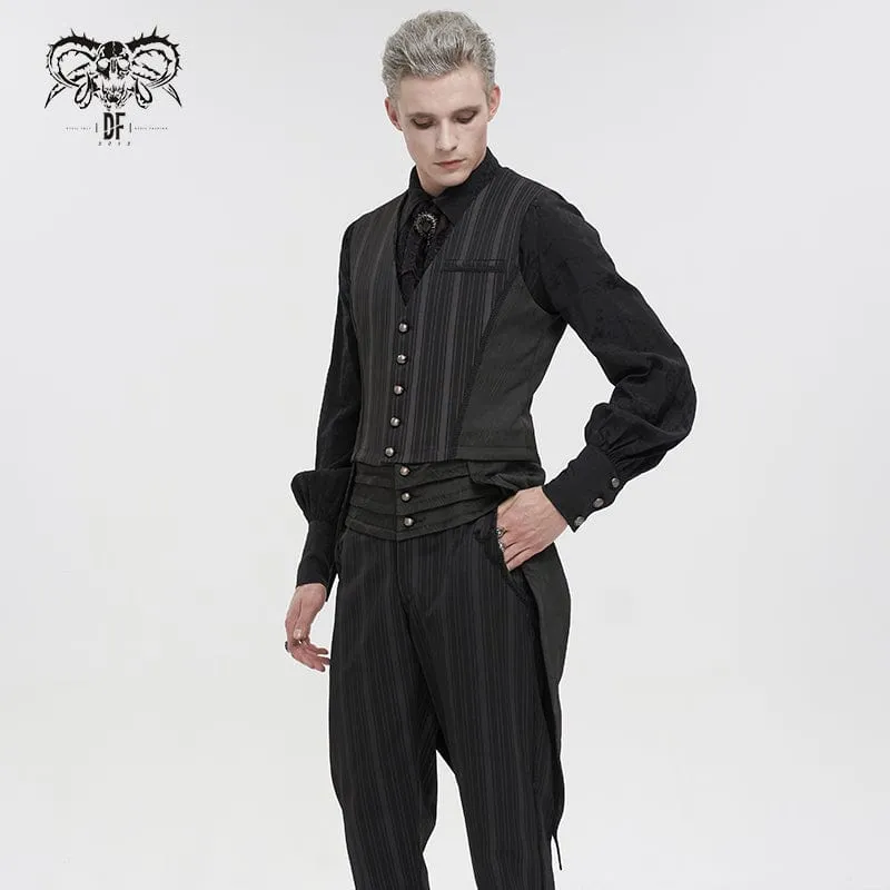Men's Gothic Stripes Waistcoat Black with Detachable Swallow Tail