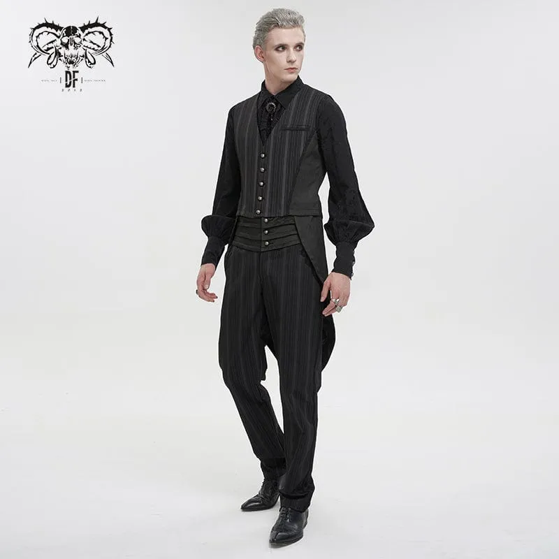 Men's Gothic Stripes Waistcoat Black with Detachable Swallow Tail