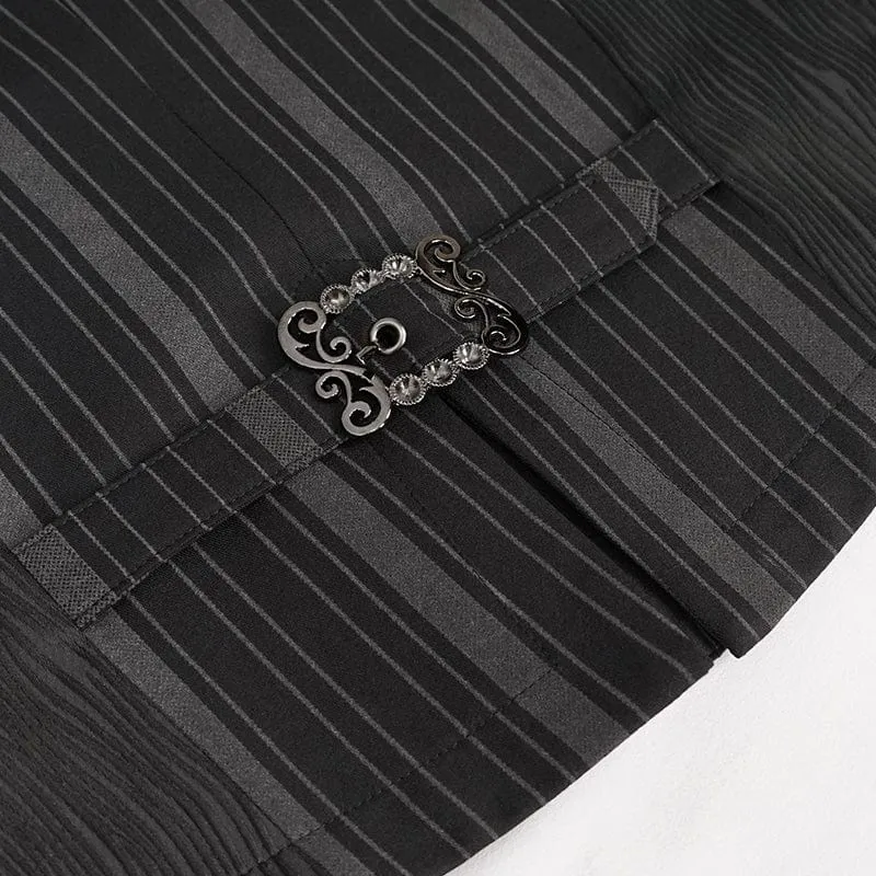 Men's Gothic Stripes Waistcoat Black with Detachable Swallow Tail