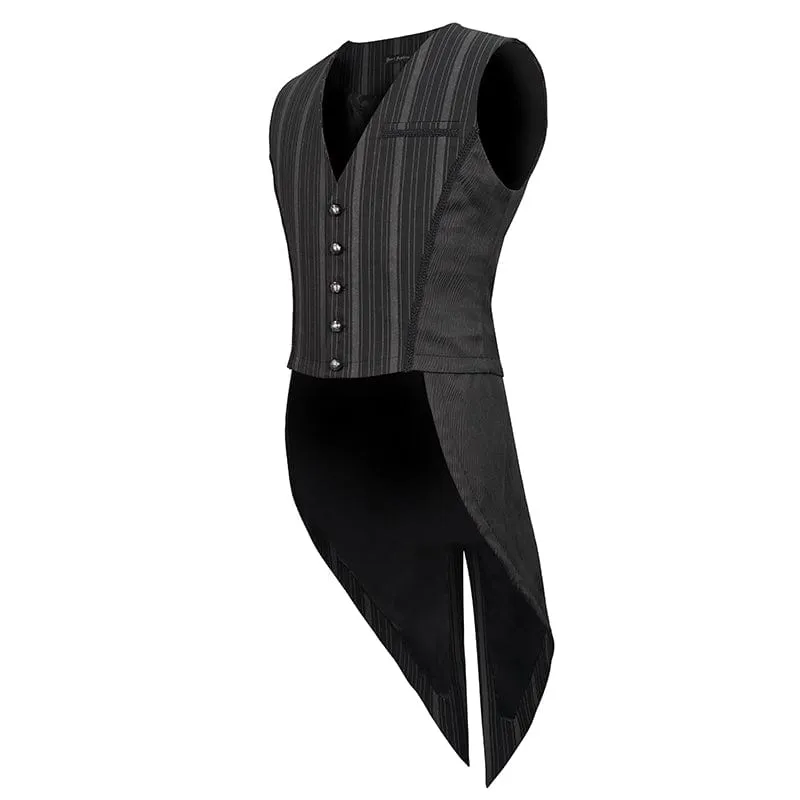 Men's Gothic Stripes Waistcoat Black with Detachable Swallow Tail