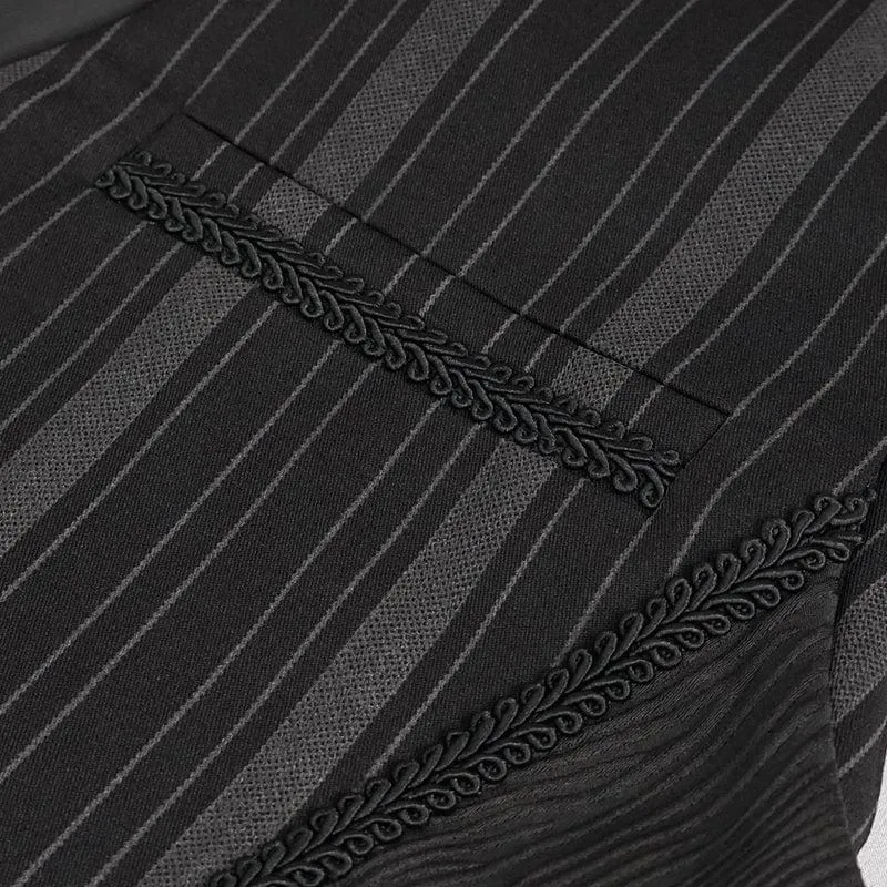 Men's Gothic Stripes Waistcoat Black with Detachable Swallow Tail