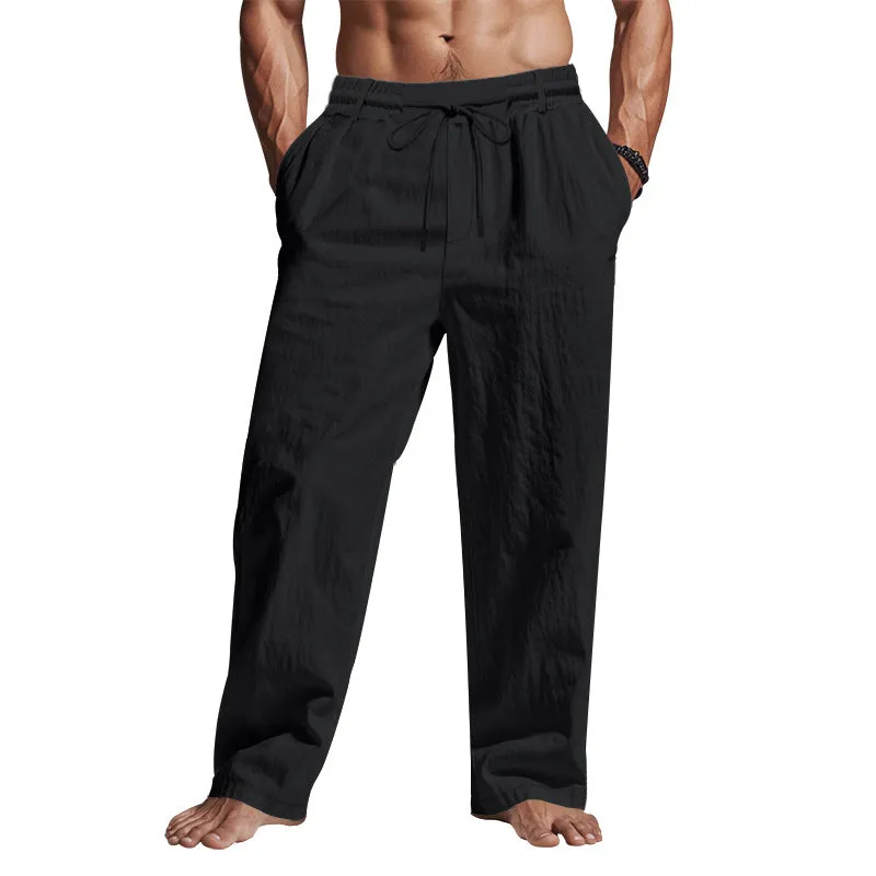 Mens Linen Pants  Relaxed Fit  Full Length  Drawstring Waist  Side Pockets