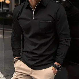 Mens Long-Sleeve Shirt - Slim Fit Zip Collar - Chest Pocket - Casual & Sporty