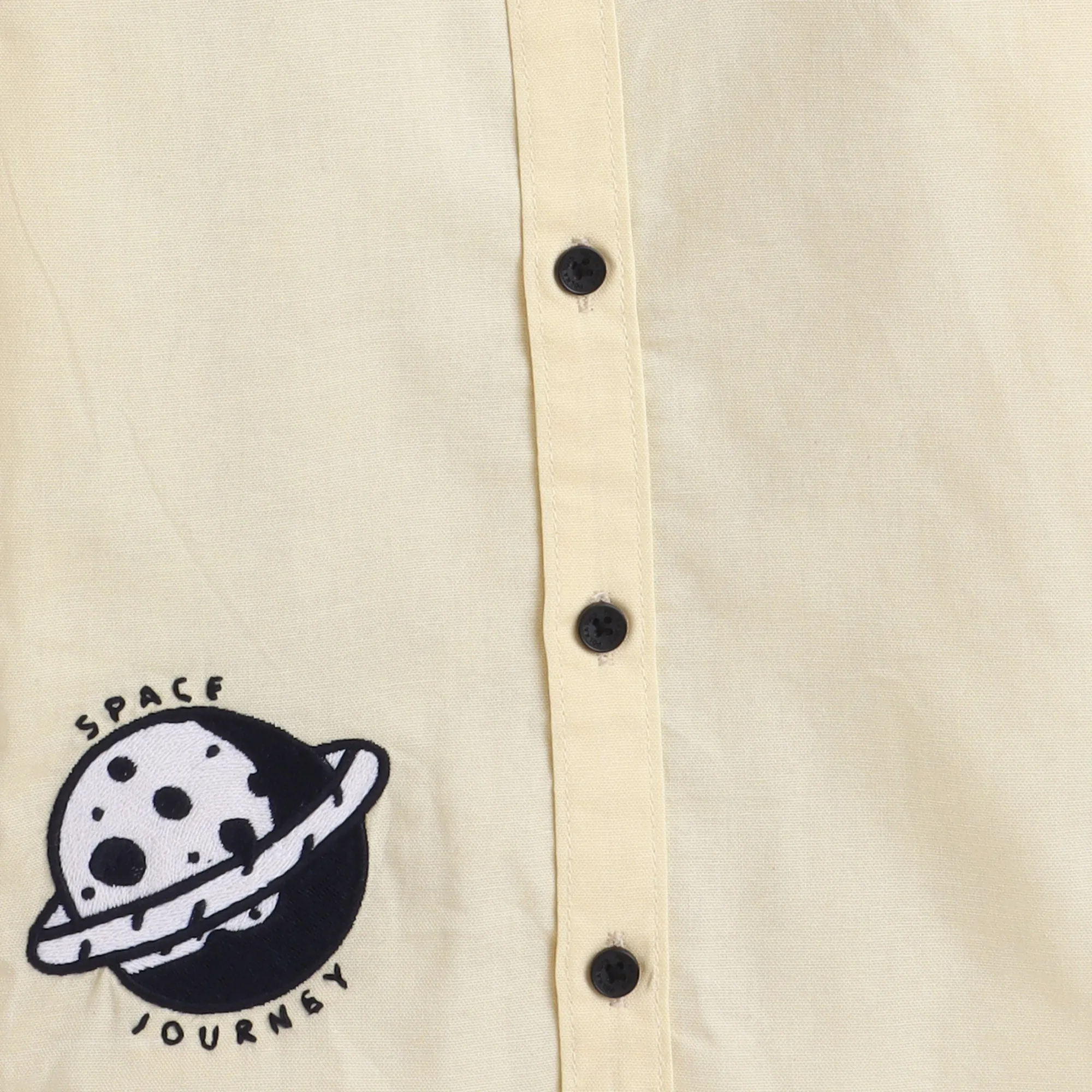 Polka Tots Full Sleeve Shirt Space Journey Embroidery - Yellow
