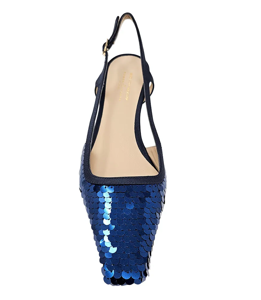 Roberto Festa Navy Sequence Snip Toe Slingback Heel