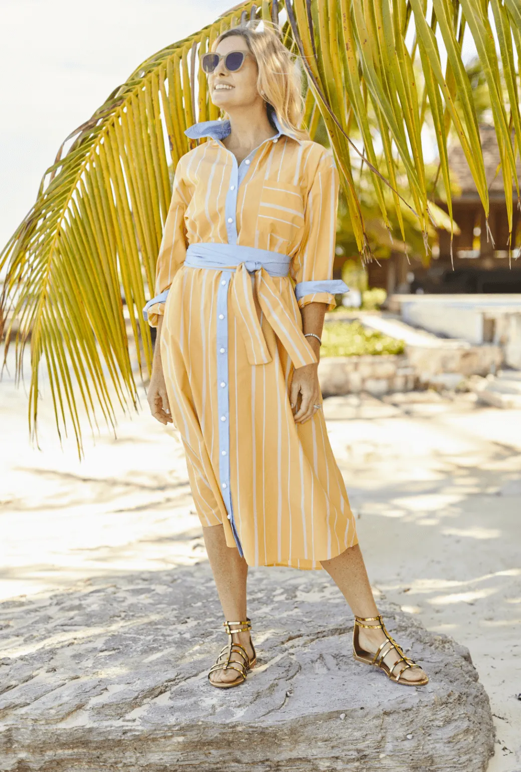 SAMPLE - Boyfriend Shirtdress MIDI - Clementine Stripe