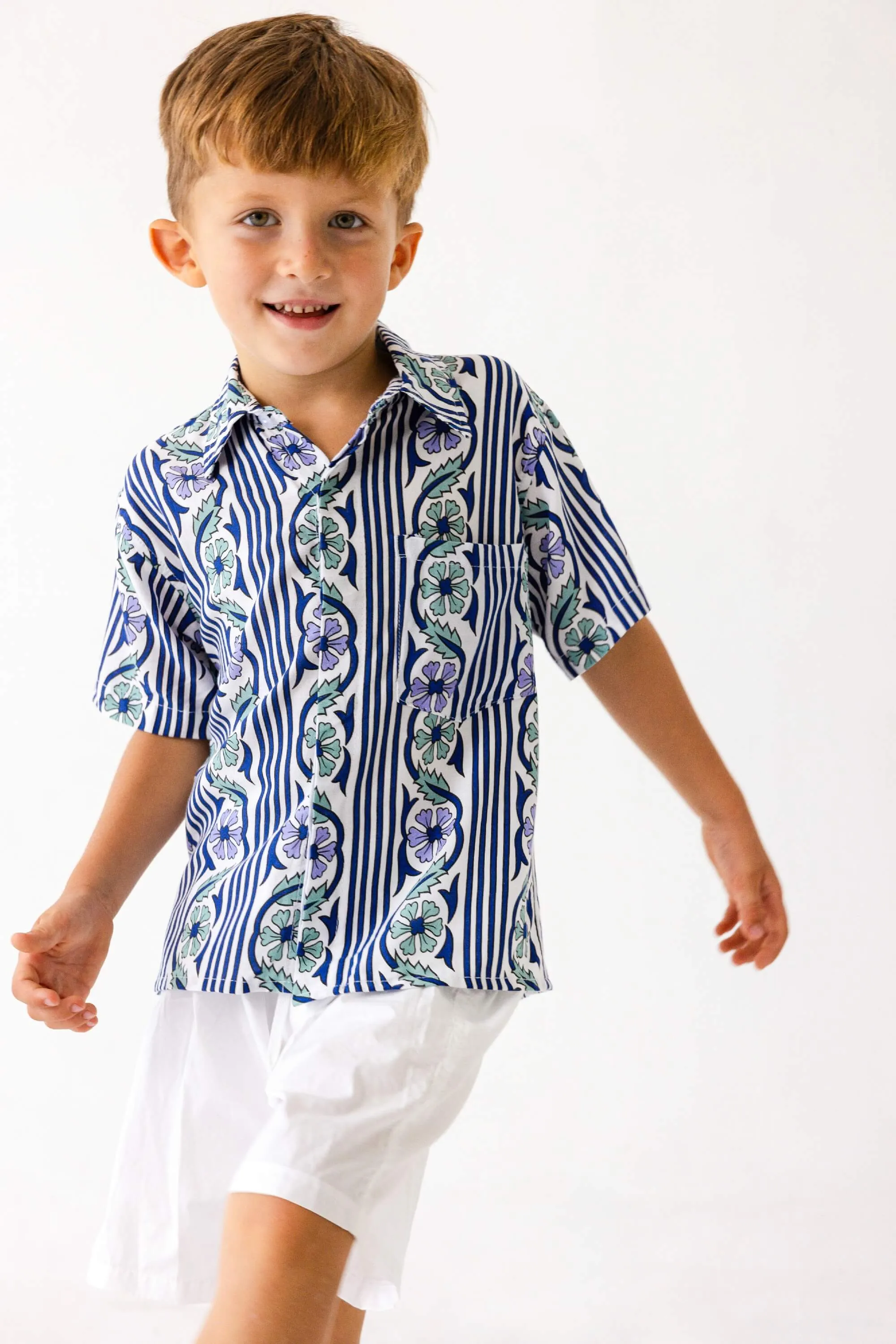 Shawn Shirt in Sunset Floral Stripes