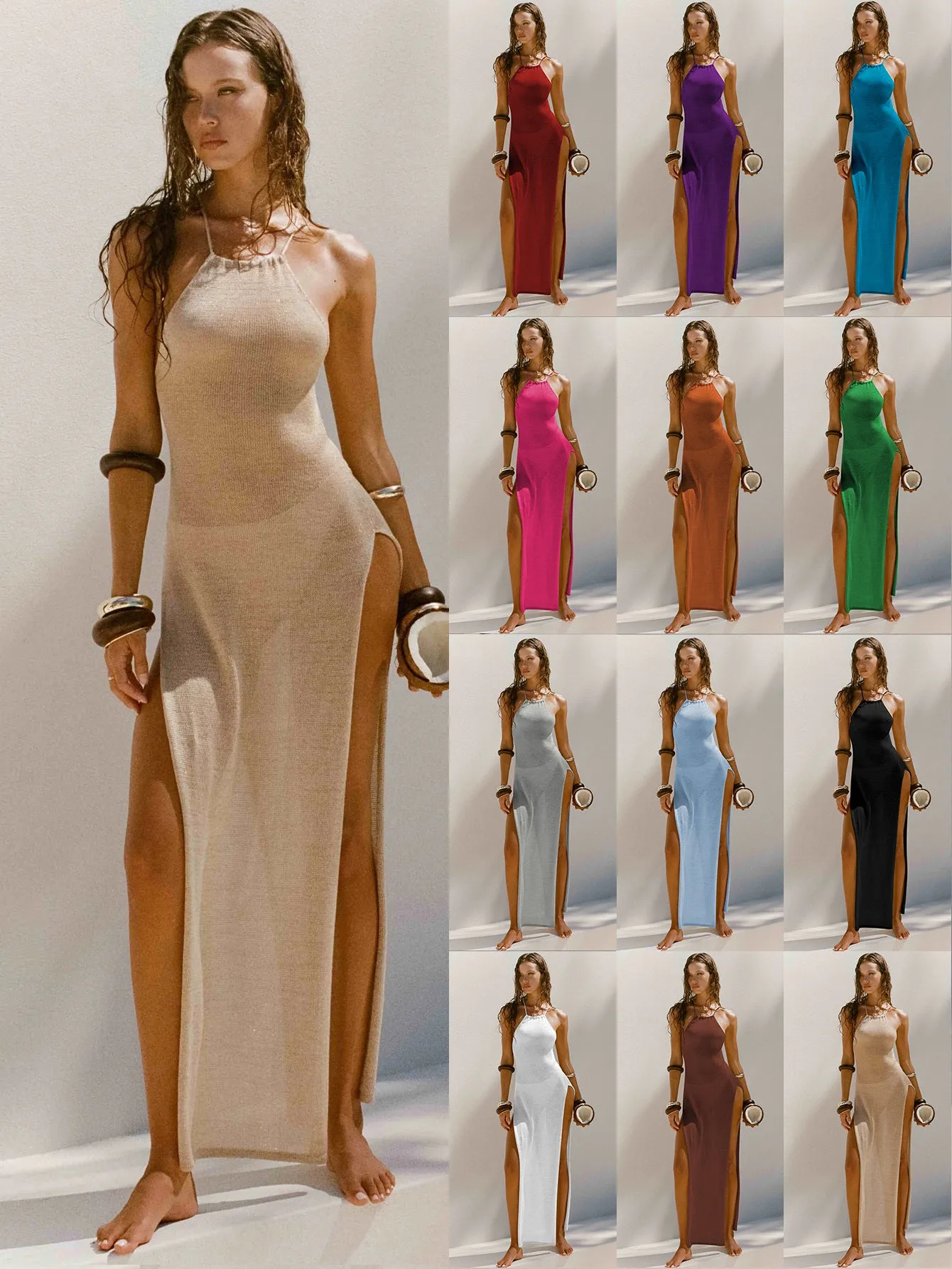 Strappy  Long Dress With Double Side Slits Design Slim Beach Dresses