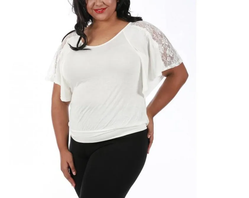 V-Neck Curvy Plus Size Top with Lace Inset 3532104C