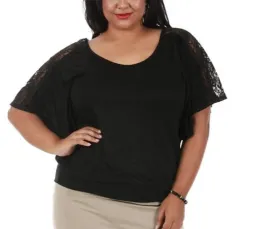 V-Neck Curvy Plus Size Top with Lace Inset 3532104C