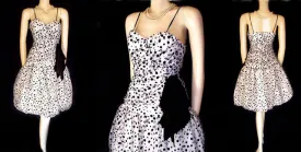 *VINTAGE NANCY BRACCOLONI BLACK VELVET FLOCKED DOTS WITH SWEETHEART NECK BUBBLE BALLOON PARTY DRESS