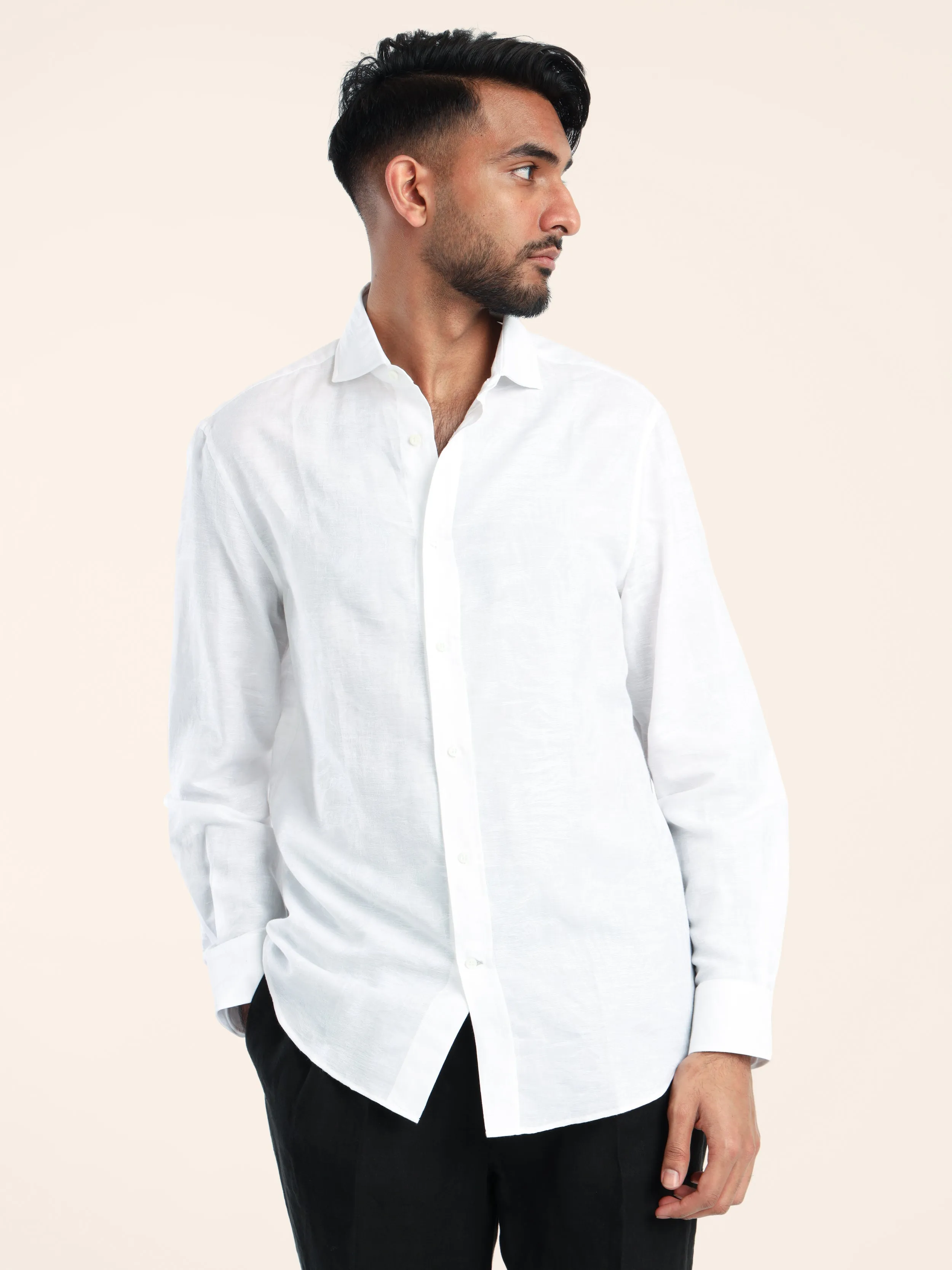White Palm Jacquard Linen-Cotton Shirt