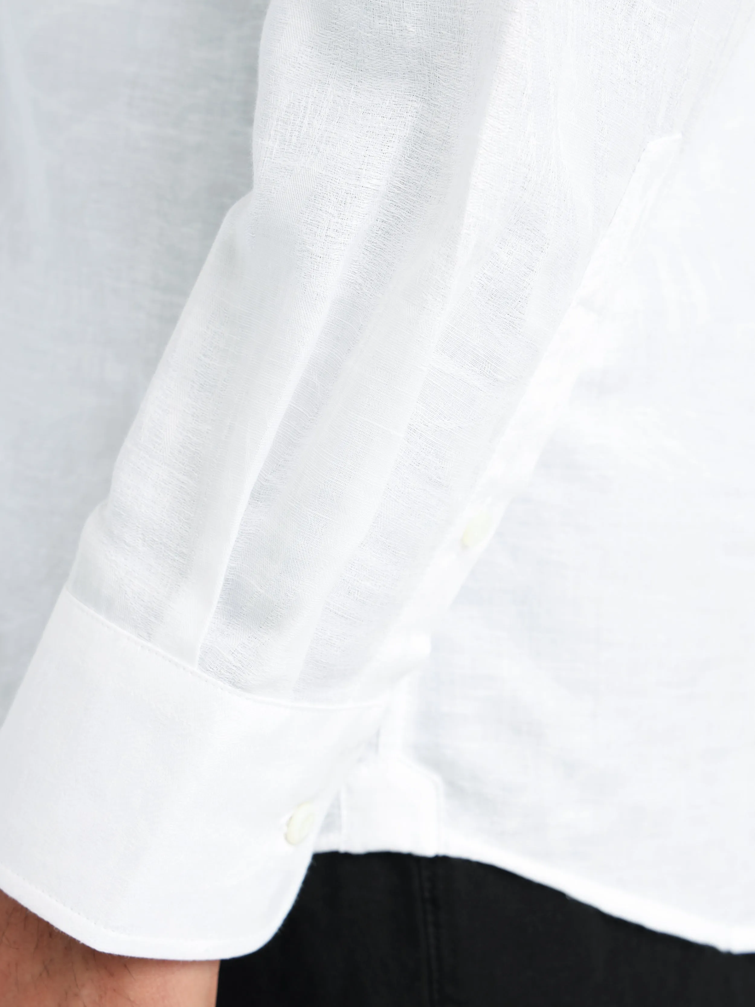 White Palm Jacquard Linen-Cotton Shirt