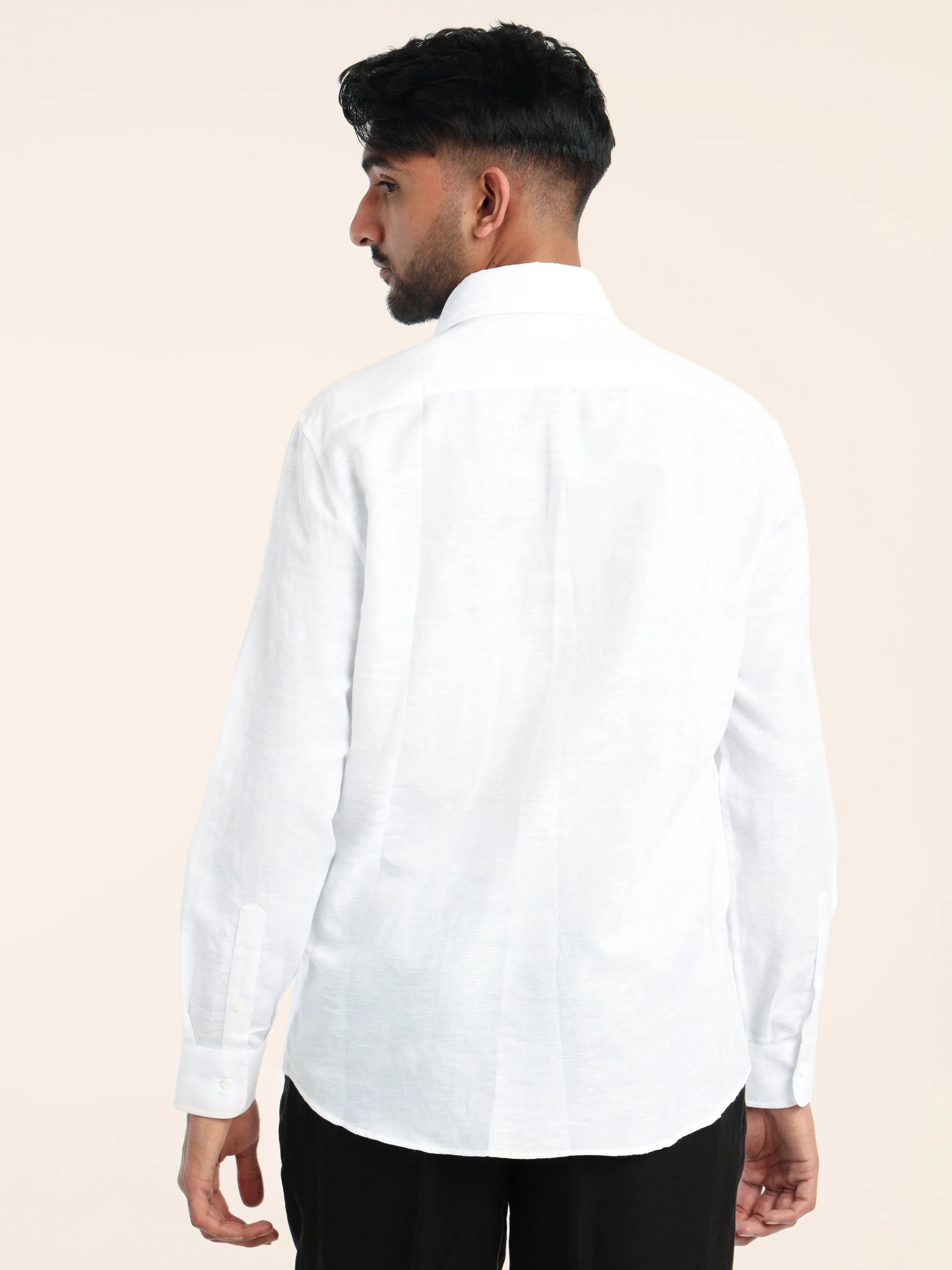 White Palm Jacquard Linen-Cotton Shirt