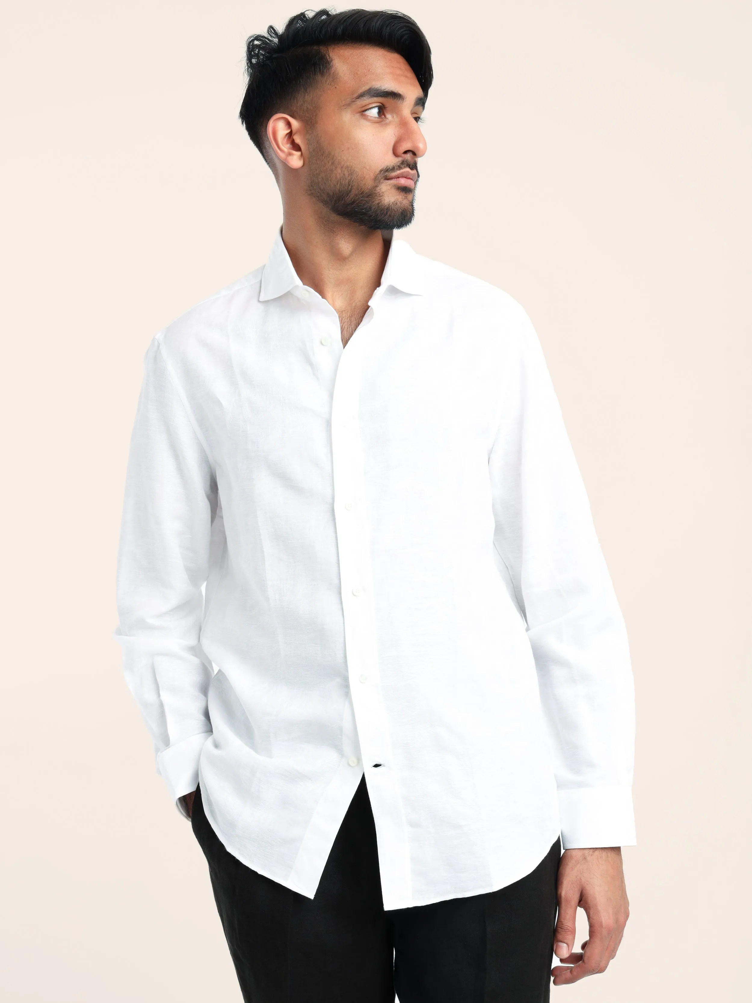 White Palm Jacquard Linen-Cotton Shirt