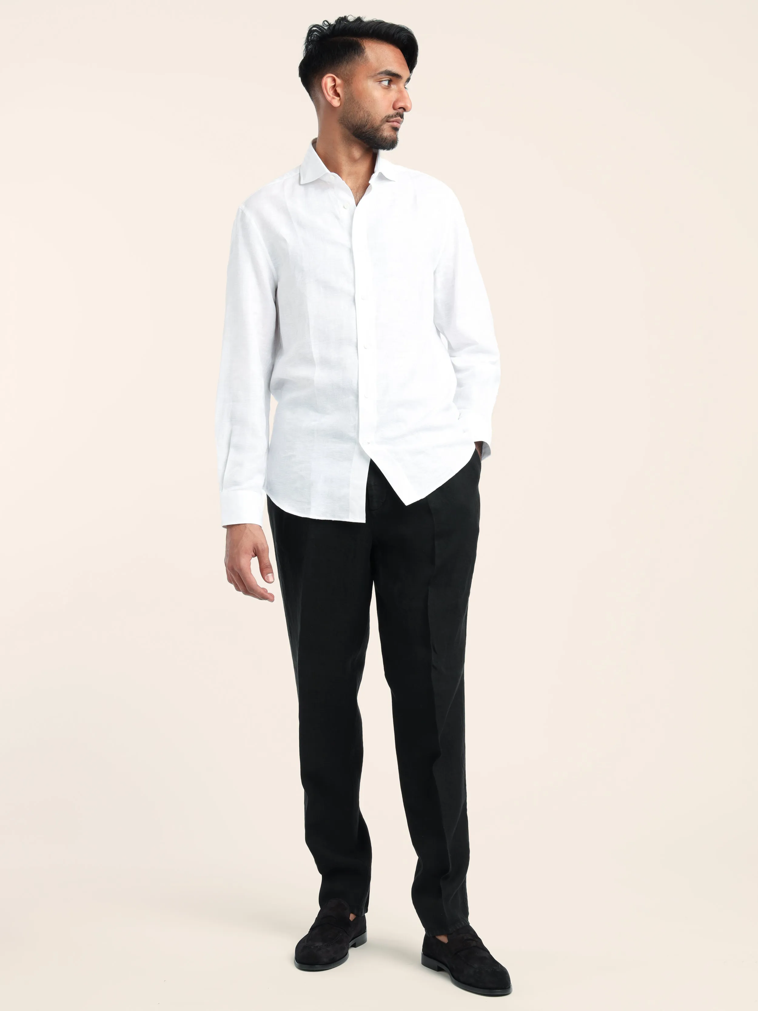 White Palm Jacquard Linen-Cotton Shirt