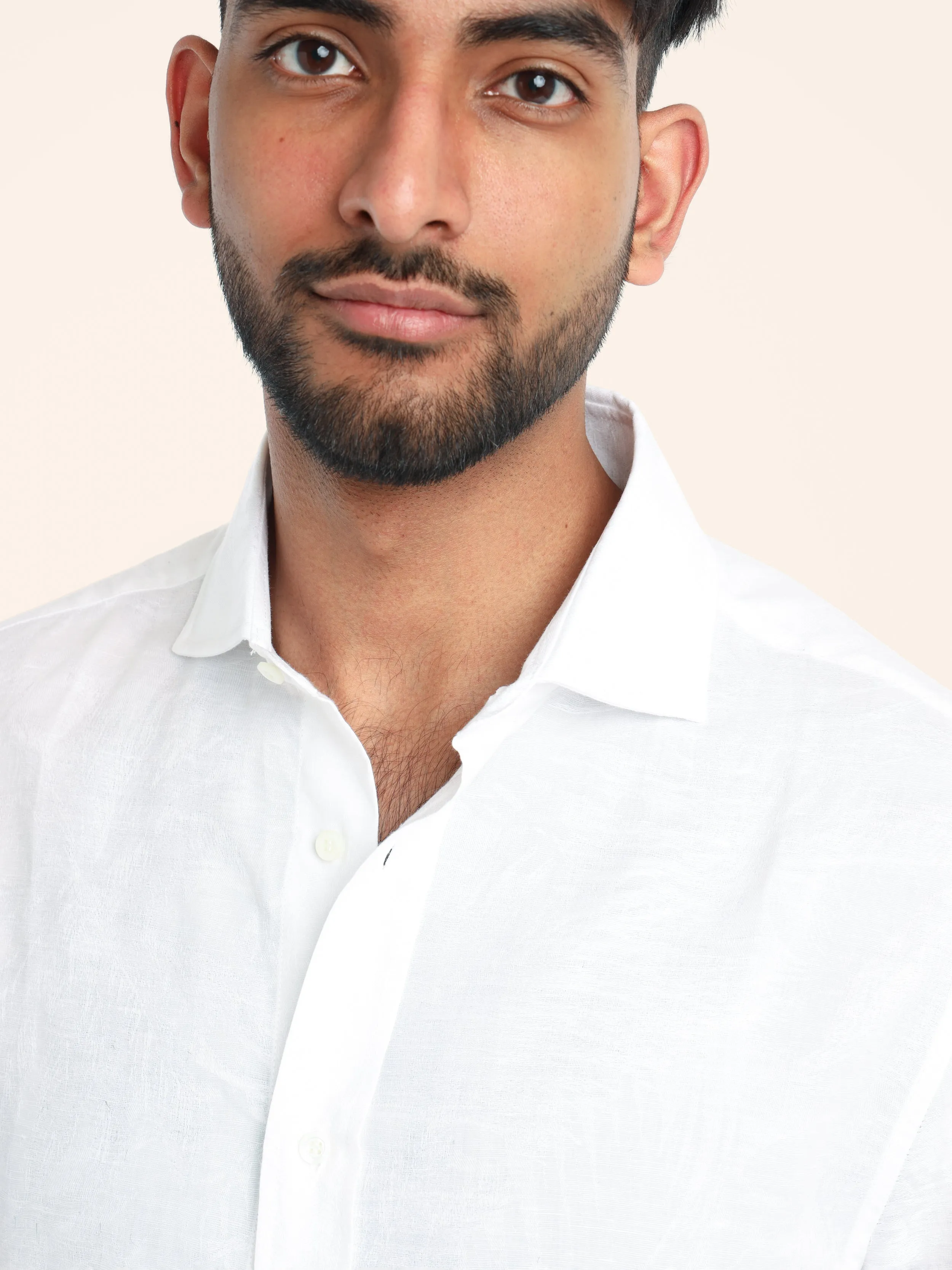 White Palm Jacquard Linen-Cotton Shirt