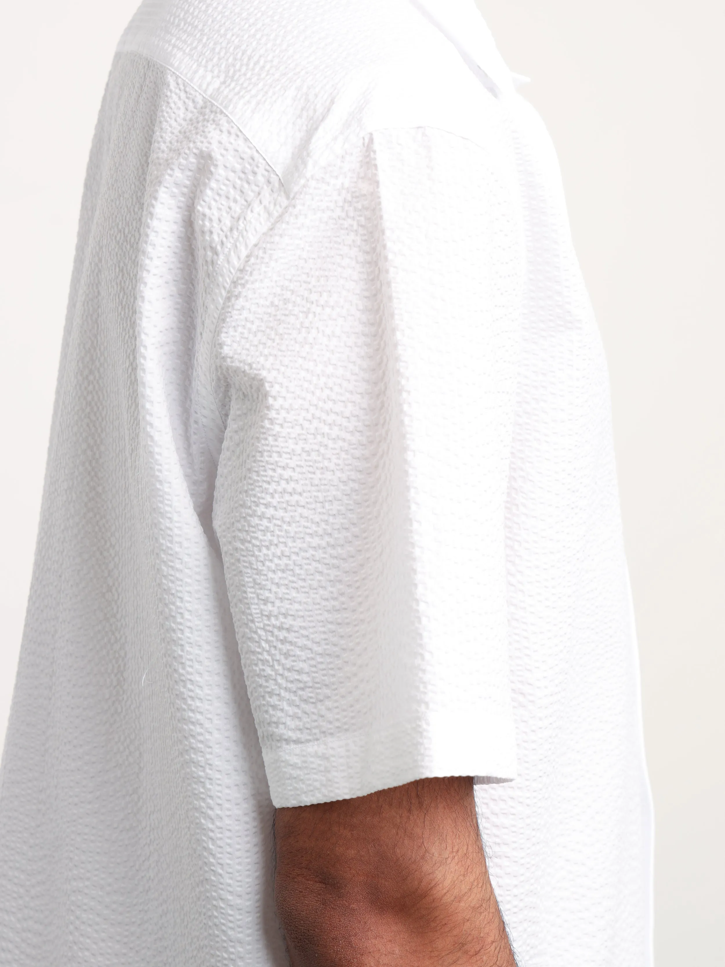 White Textured Short Sleeve Shirt