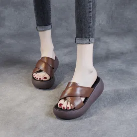Women Leather Summer Casual Platform Slide Sandals
