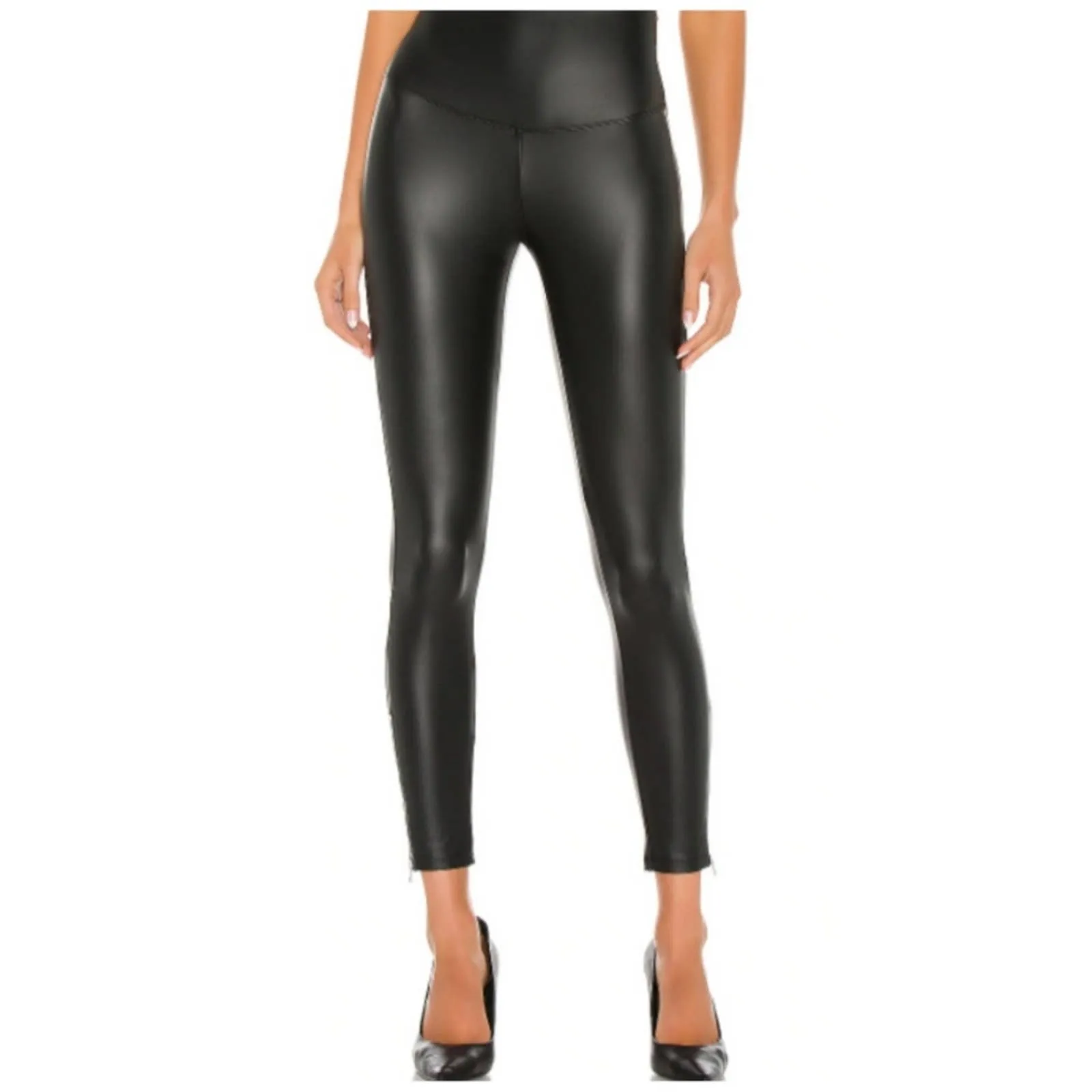 Yummie Faux Leather Leggings with Ankle Zipper Black