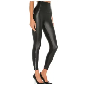 Yummie Faux Leather Leggings with Ankle Zipper Black